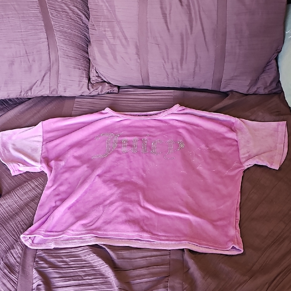 Juicy Couture Pink Velour Rhinestone Logo Tee Crop